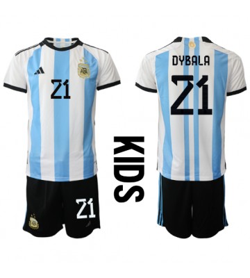 Argentina Paulo Dybala #21 Hjemmedraktsett Barn VM 2022 Kortermet (+ Korte bukser)